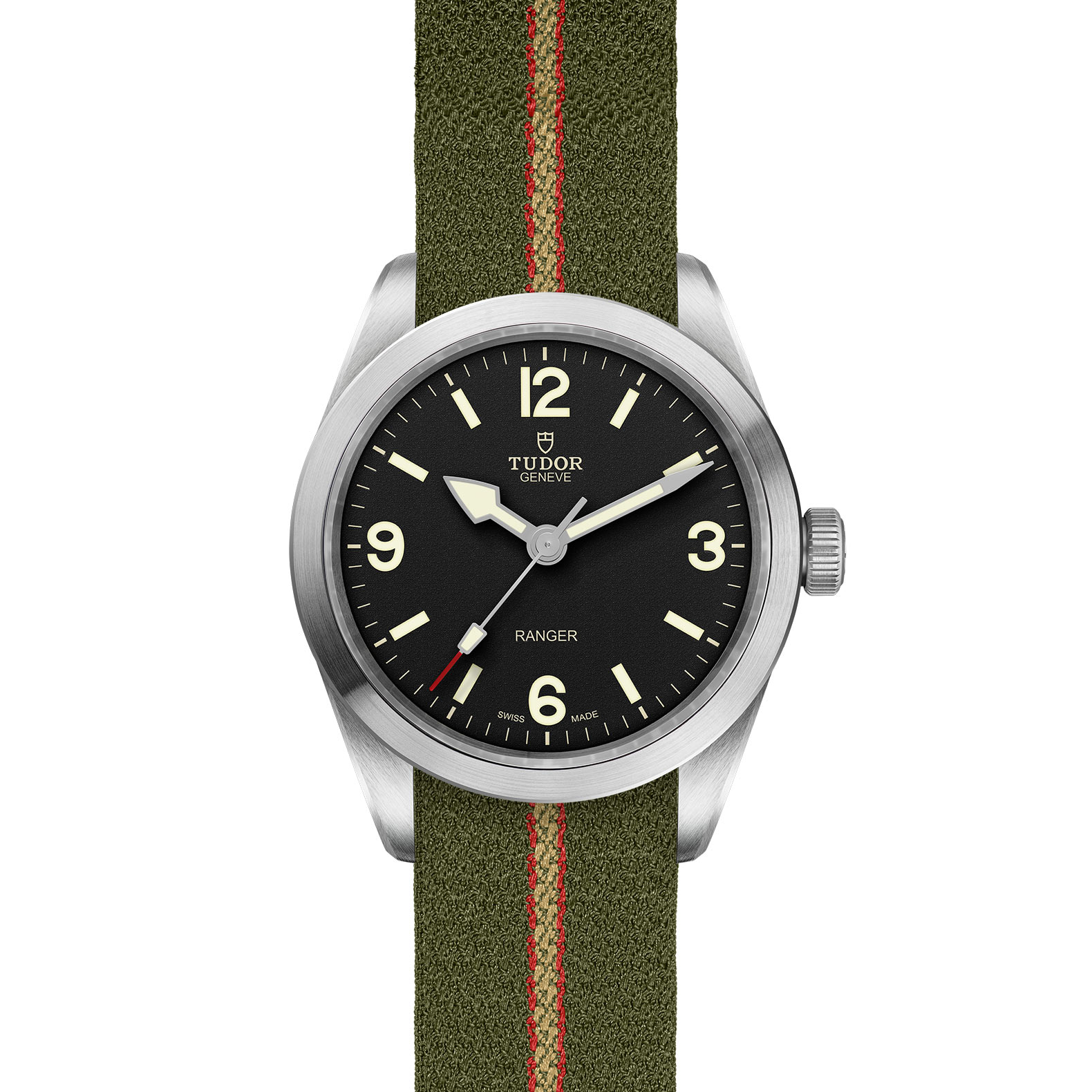 Ranger 39mm steel case Green red and beige fabric strap